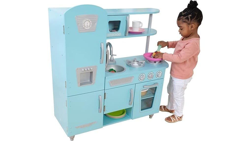 blue wooden pretend kitchen