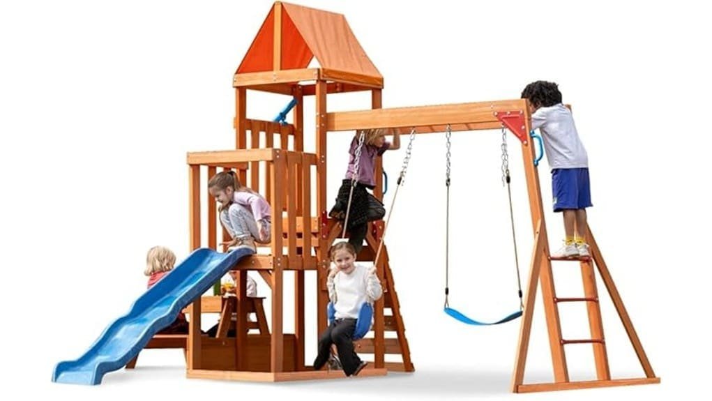 dolphin themed backyard wooden swingset