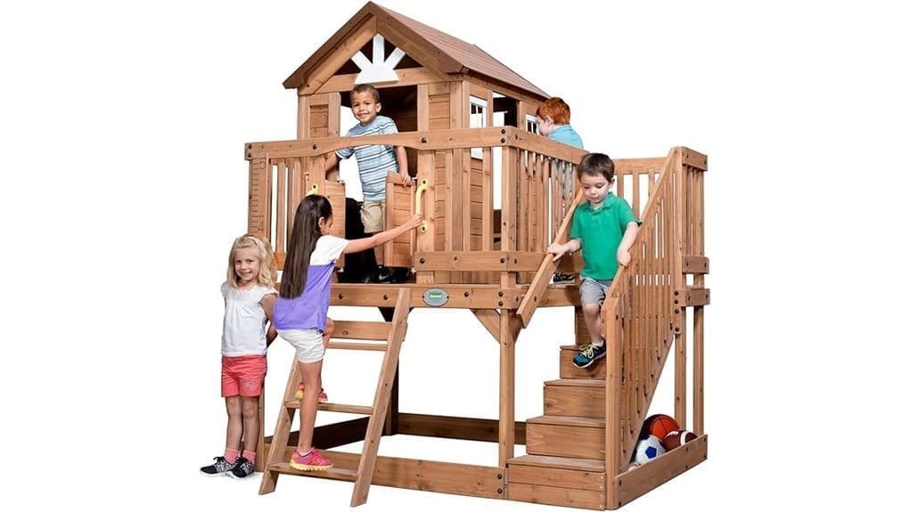 elevated cedar wooden playhouse
