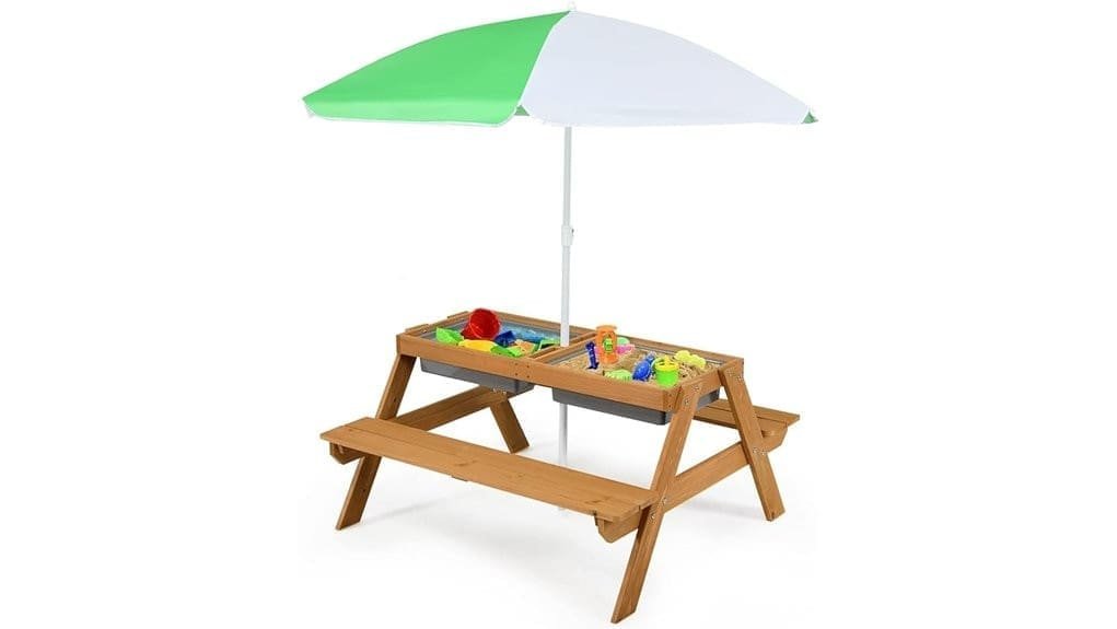 kids picnic table with sensory bins