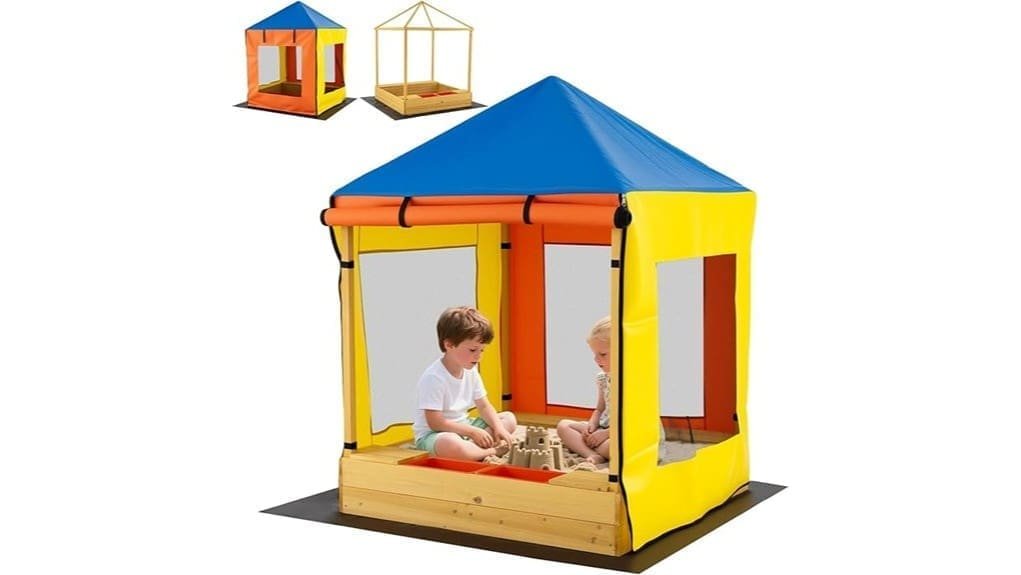 kids wooden sandbox with canopy