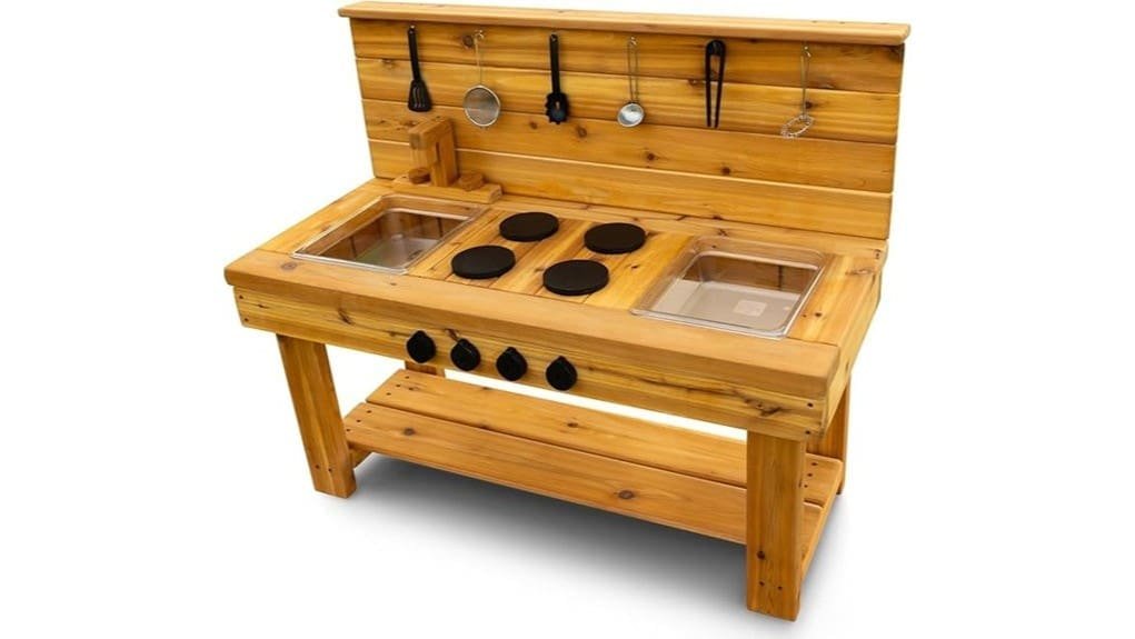 large cedar outdoor mud kitchen