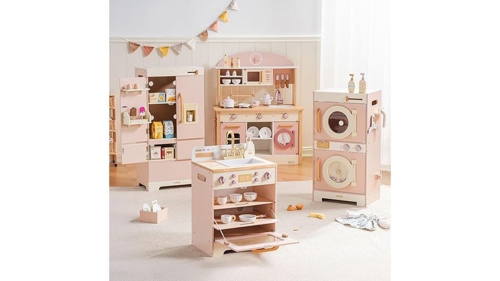 pink wooden play kitchen