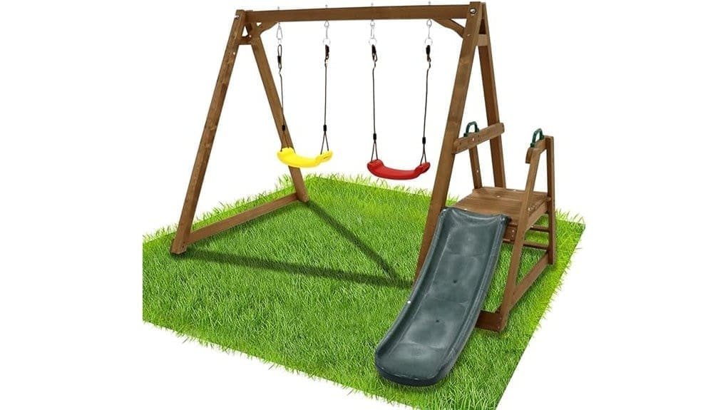 solid wooden outdoor swingset