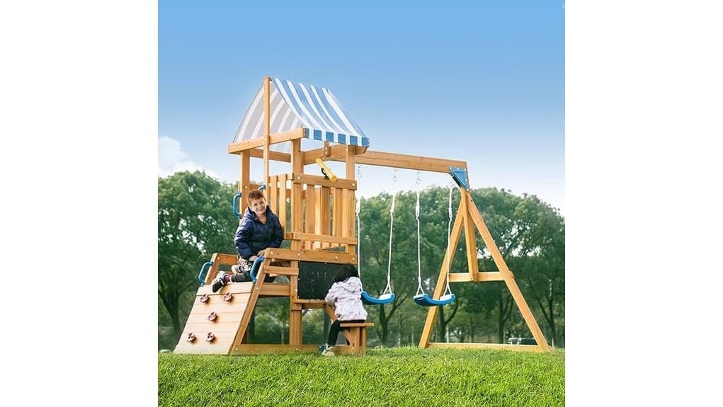 wooden backyard swing set