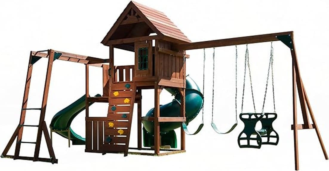 wooden backyard swing set