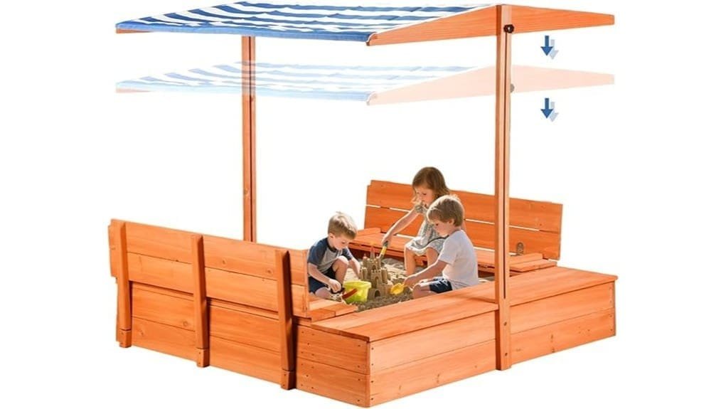 wooden covered kids sandbox