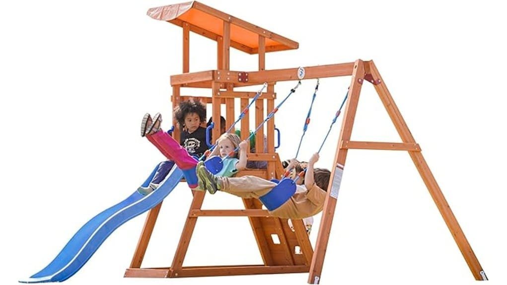 wooden dolphin playground swingset