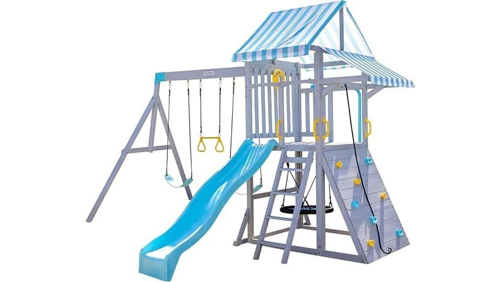 wooden kids outdoor swingset
