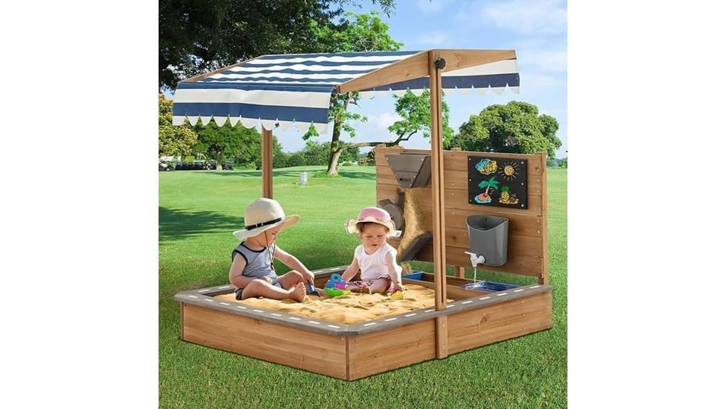 wooden kids sandbox with roof