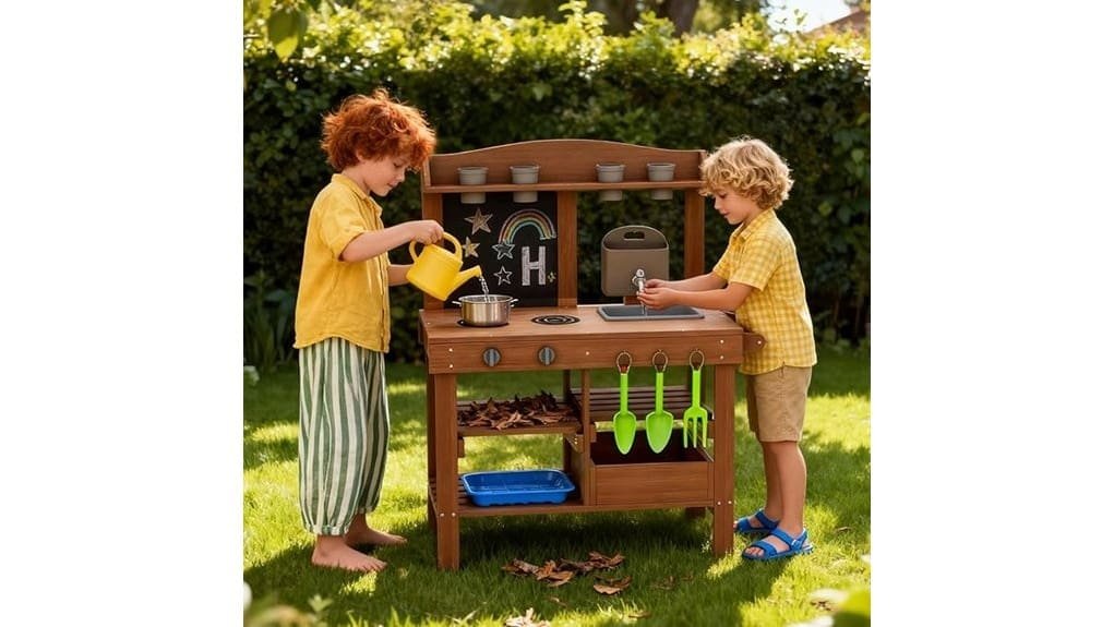 wooden outdoor pretend mud kitchen
