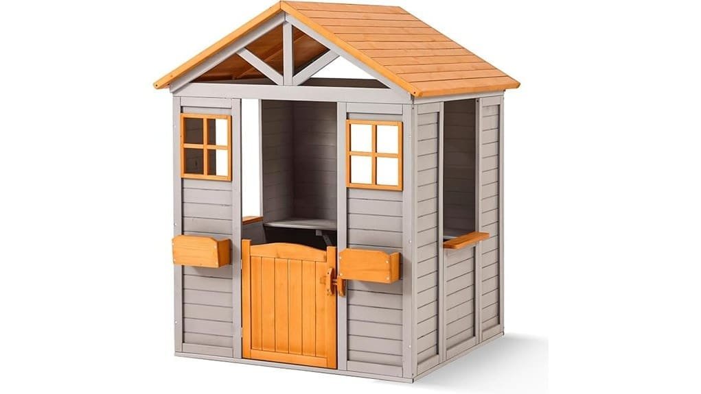 wooden playhouse with kitchen