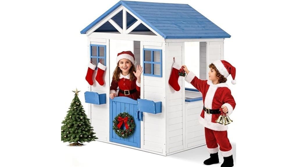 wooden playhouse with kitchen