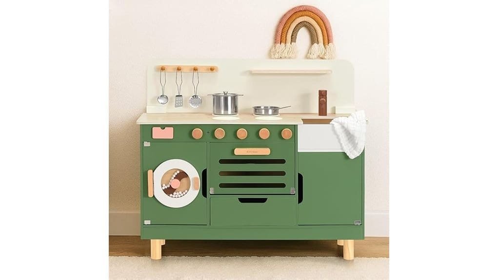wooden pretend kitchen laundry set