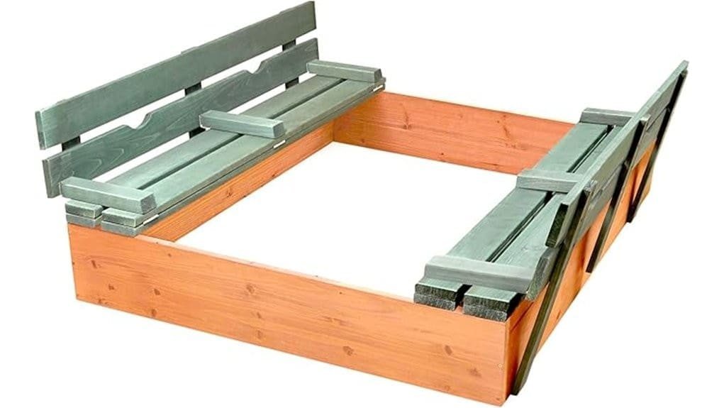 wooden sandbox with benches