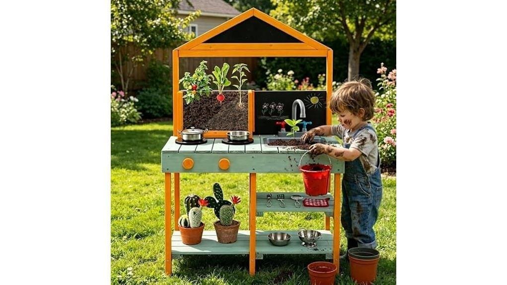 durable wooden pretend outdoor kitchen
