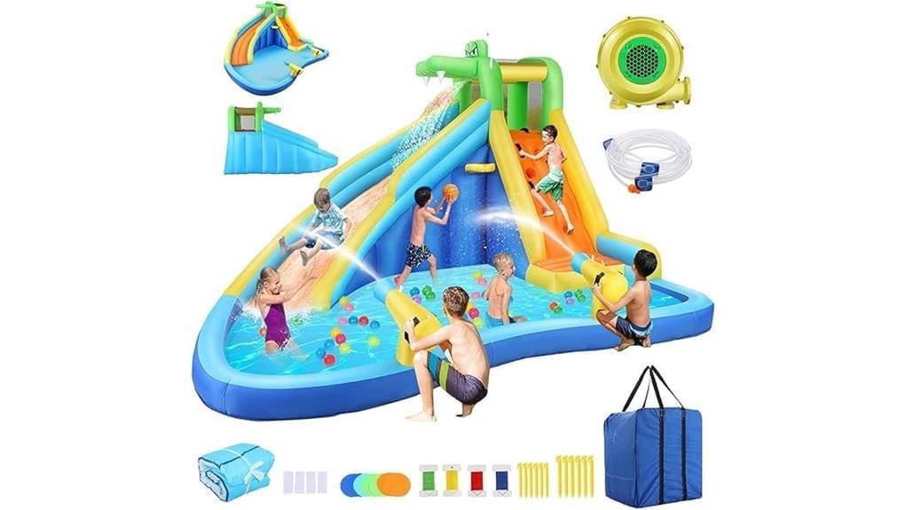 inflatable crocodile themed water slide