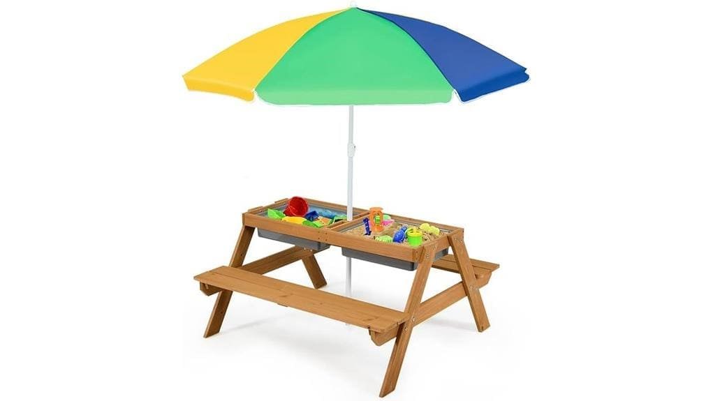 kids picnic table with sensory bins