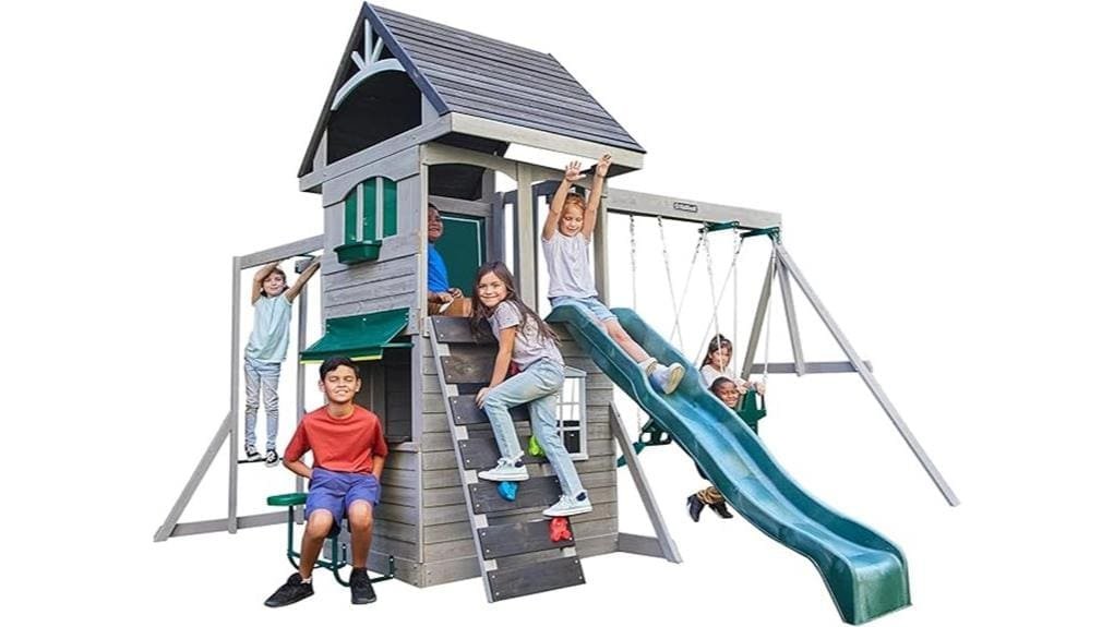 large wooden swing set