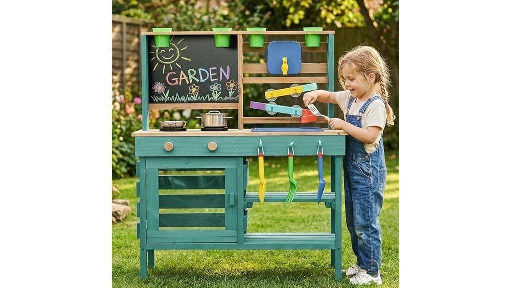 wooden green kids mud kitchen