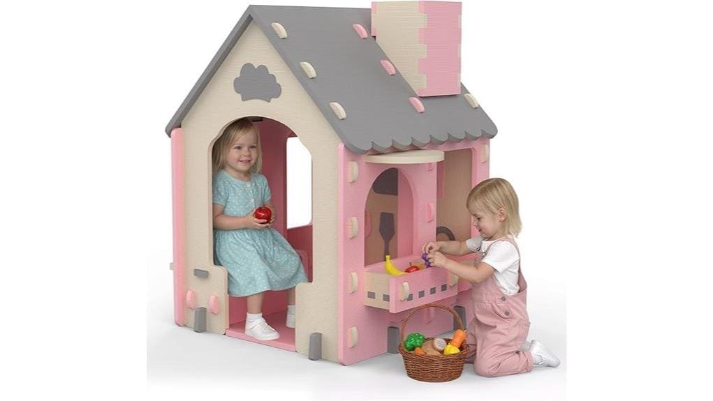 wooden playhouse with kitchen